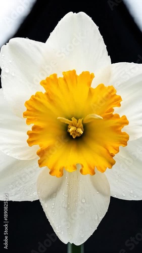 Wallpaper Mural Close-up of a vibrant daffodil, with white petals and yellow corona, water droplets visible Torontodigital.ca