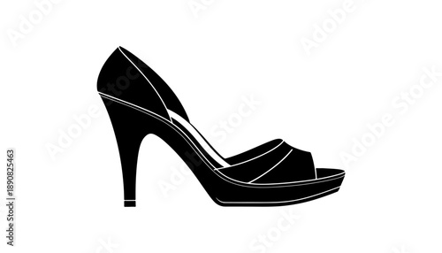 Elegant Black High Heel Shoe Silhouette on White Background. Classic Women’s High Heel Pump Silhouette. Luxury Black Stiletto Heel Shoe Icon.
