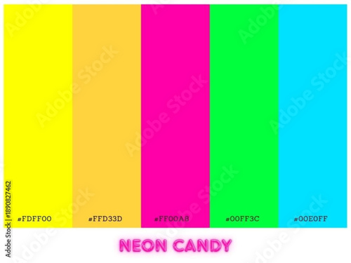 Neon color palette enhancing abstract designs with radiant neon tones