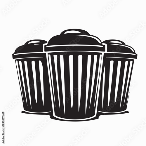 Three Trash Cans Vector. Three Trash Cans Stock Illustrations