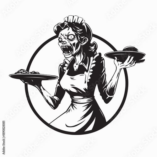 Zombie waitress character designs for Halloween isolated on white background