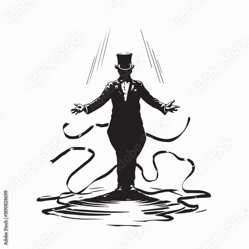 Magician On Stage In Tuxedo Performing Magic Silhouette Vector