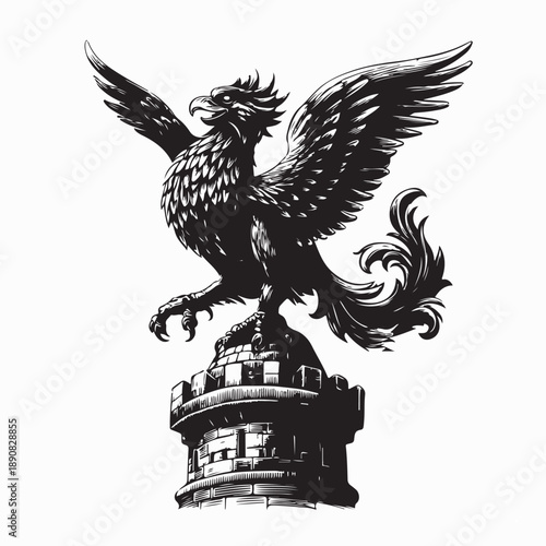 Marble Statue Mythical Griffin Medieval Center Image Vector