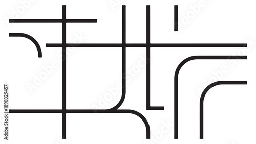 Minimalist Abstract Geometric Grid with Black Curved and Straight Lines