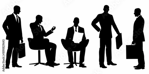 Silhouettes of business people in various poses illustrating a professional environment
