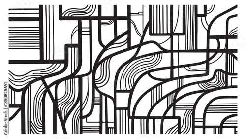 Abstract Black and White Organic Line Art Composition