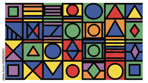 Abstract Geometric Composition of Colorful Shapes