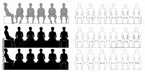 Silhouettes of people seated in rows a minimalist design illustration