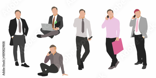 Diverse group of business people in modern minimalist vector illustration