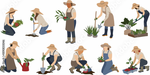 Diverse group of people gardening planting and enjoying outdoor activities