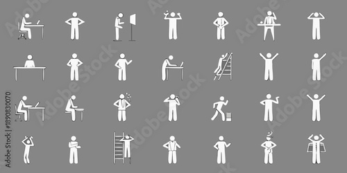 Diverse white silhouettes depicting various human activities and postures