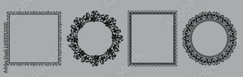 Set of decorative frames Elegant vector element for design in Eastern style, place for text. Floral black and gray borders. Lace illustration for invitations and greeting cards