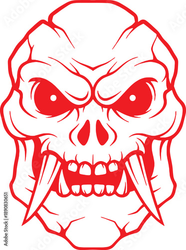 Menacing Red Fanged Skull with Glowing Eyes

