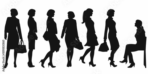 Silhouettes of women in various poses and attire depicting modern fashion