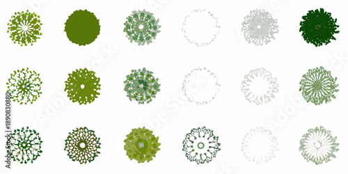 A collection of aerial views depicting various tree crown shapes and densities