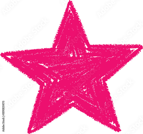 Vector illustration of textured pink five-pointed star with crayon-style strokes on white background