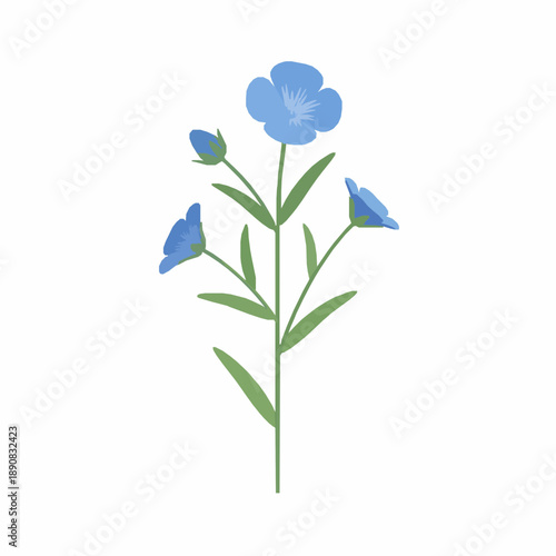 Stylized top view flax plant set isolated on white background for maps and design