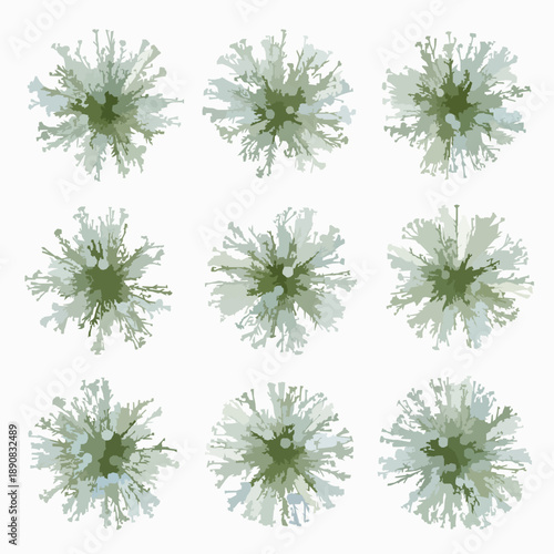 Realistic top view flax plant set isolated on white background architectural landscape asset