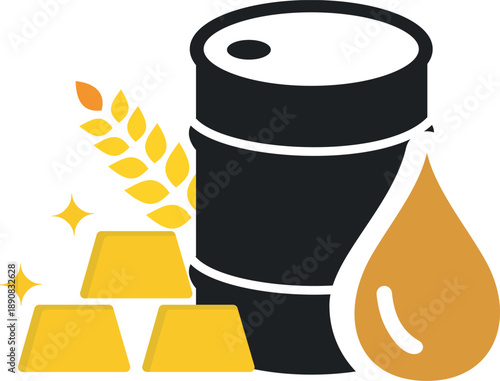 Global commodity market assets featuring crude oil, gold, and essential agricultural crops