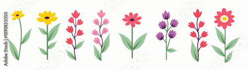colorful assortment of stylized flowers on a plain 