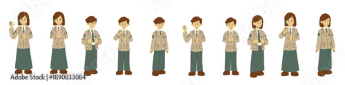 set of student council member character illustrations