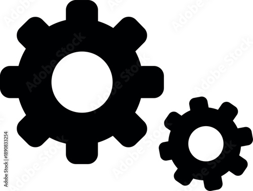 Two black gear icons, one large and one small, displayed on a white artboard in a vector graphics program