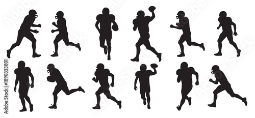collection of american football player silhouettes isolated