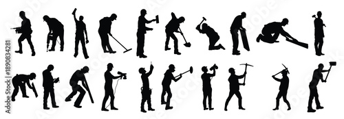 contractor worker silhouettes vector illustration set