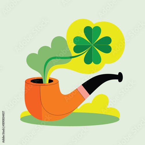 Lucky Shamrock Smoking Pipe Illustration on Light Green Background