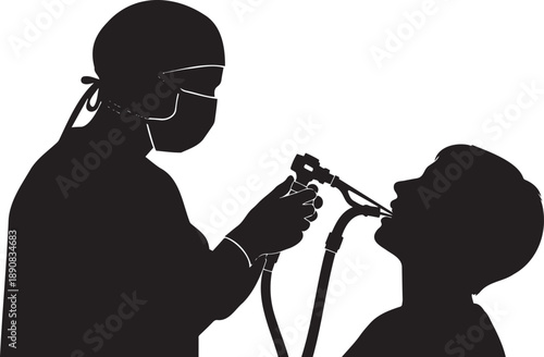 Silhouette of Dentist Performing Oral Examination on Patient.