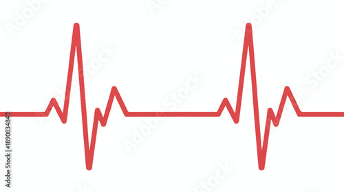 A simple illustration of a red electrocardiogram line showing heartbeats on a white background
