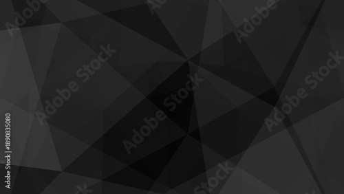 Abstract dark grey and black low poly geometric background with overlapping triangular shapes. Elegant modern polygonal wallpaper for corporate and graphic design.