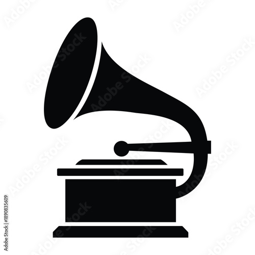 Vintage Antique Gramophone Record Player Icon Silhouette Vector for Music History, Classic Audio, and Retro Branding