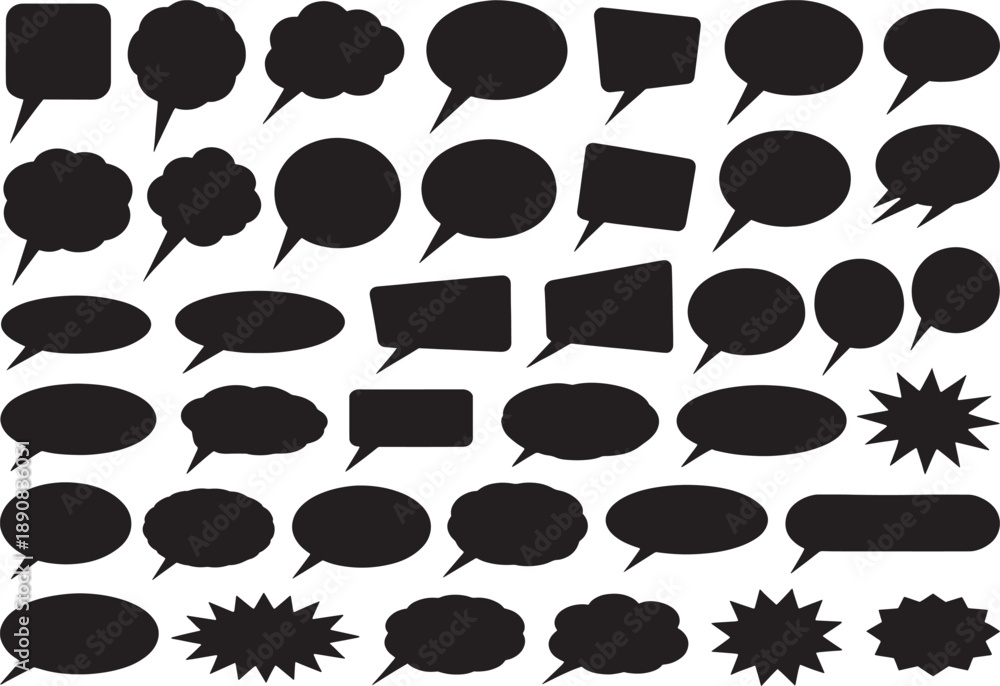 Fototapeta premium Various black speech bubbles and conversation icons on white background