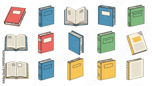 Collection of illustrated books in various colors and styles, representing literature and knowledge
