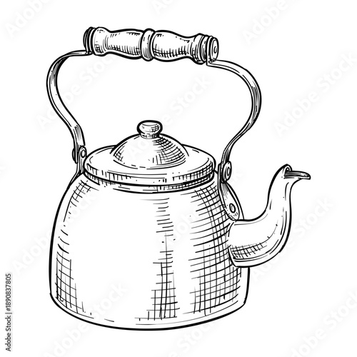 vintage teapot kettle vector hand drawn illustration