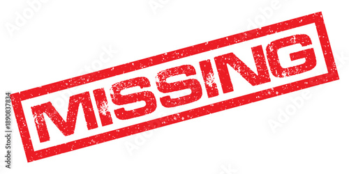 Missing Red Ink Rubber Stamp Label with Distressed Grunge Texture Isolated on White Background Vector