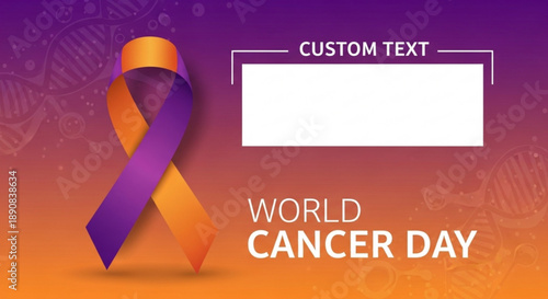 A symbolic ribbon for World Cancer Day awareness campaign on a gradient background