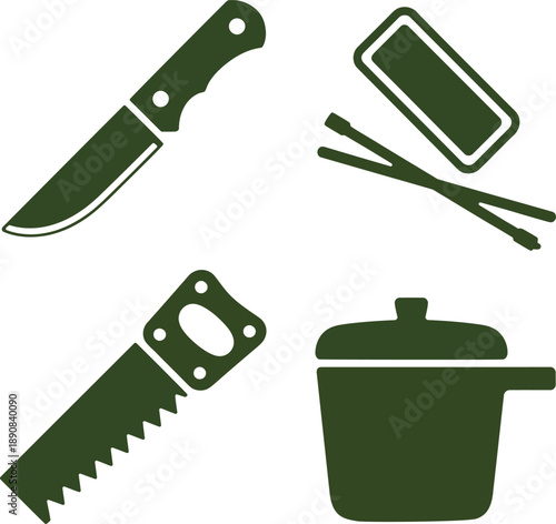 Green of kitchen utensils and tools knife