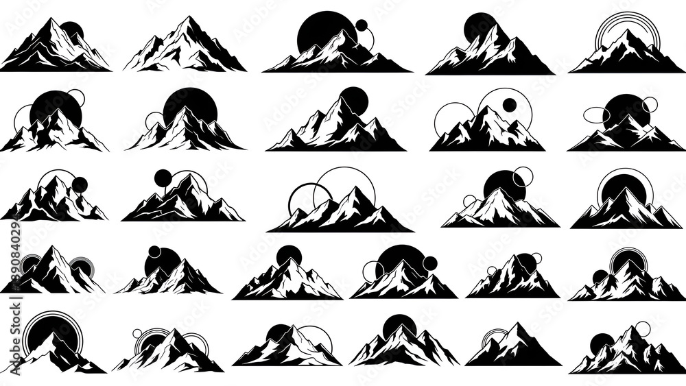 Fototapeta premium Abstract mountain silhouettes with celestial orbits