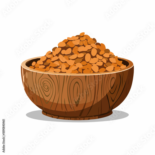 Pile dry cat food in wooden bowl