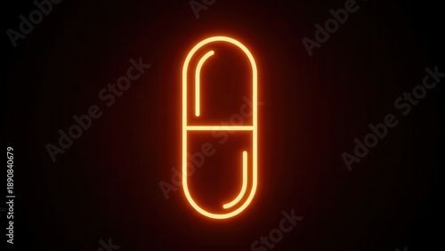 Vibrant neon capsule glowing in darkness representing modern medicine and digital health solutions