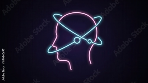 Neon illuminated human head illustrating complex thought processes and advanced mental activity