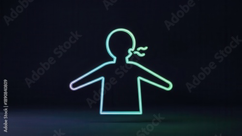 Vibrant neon outline of human figure exhaling breath representing digital health concepts and