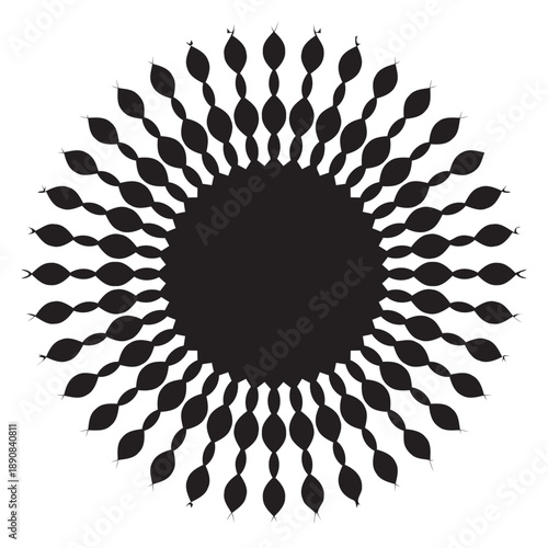 Abstract radial sunburst pattern with repeating geometric oval shapes creating a vibrant energetic and decorative background element in black