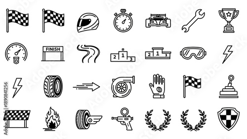 Collection of Black and White Sports Icons.