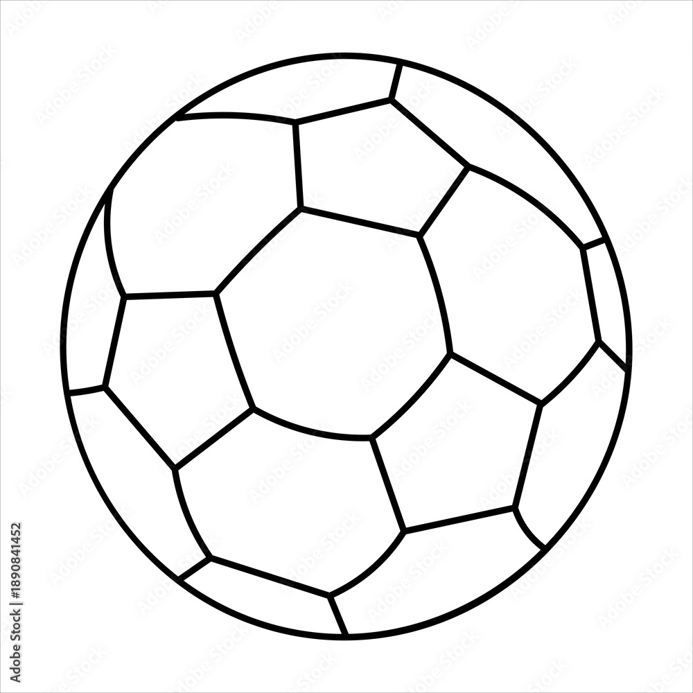 Fototapeta premium A black and white outline drawing of a classic soccer ball with pentagonal and hexagonal panels.