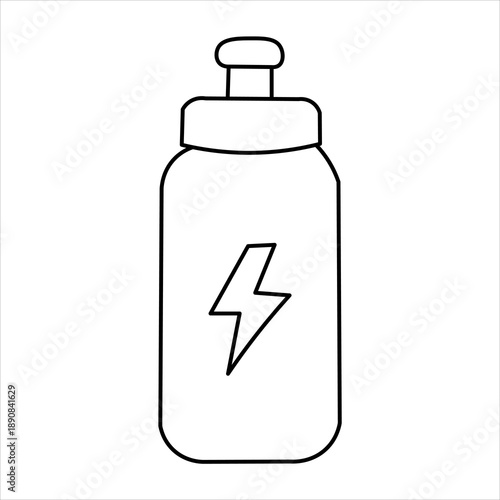 A simple black and white line drawing of a sports water bottle with a lightning bolt symbol on it.