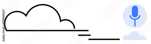 Cloud computing, voice recognition, artificial intelligence, smart technology, digital storage, communication. Abstract cloud and microphone symbol. Cloud computing and voice recognition concepts