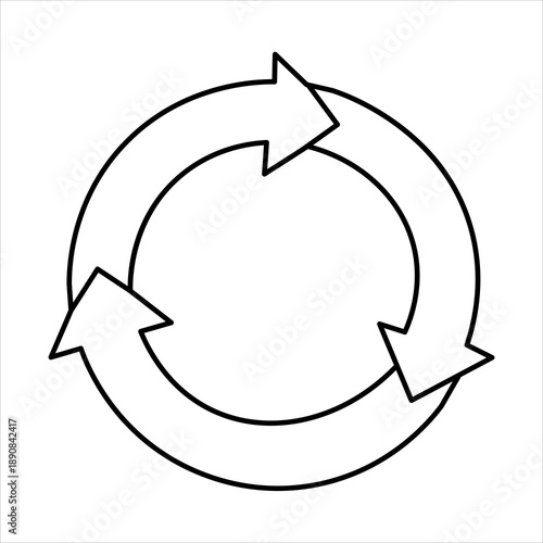 A simple, clean, black and white illustration of a circular arrow symbol representing a cycle or process.